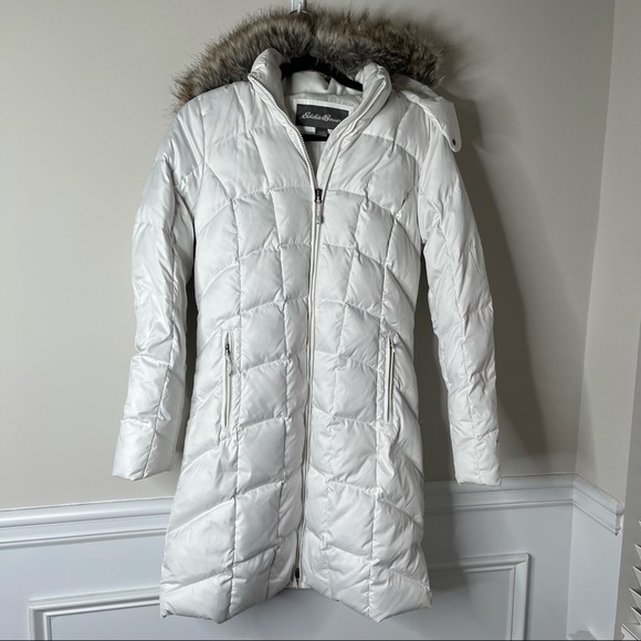 Eddie Bauer White Goose Down Puffer Zip 